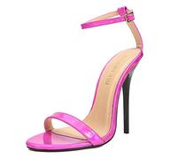 MAIERNISI JESSI Unisex Men's Women's Strappy Sandals Heels, Stilletos High Heeled Sandals, Patent Rosy, 14 Women/12.5 Men