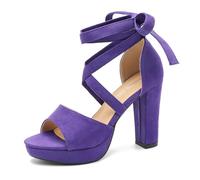 MAIERNISI JESSI Women's Strappy Platform Sandals, Chunky High Heel with Lace-Up Ankle Tie, Open Toe, 3.94 Inch, Purple, 4.5 UK