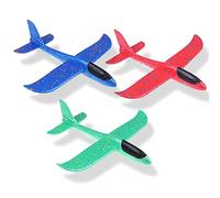 Maigendoo 3 Packs Large Airplane Toy, Foam Plane Gliders, Manual Throwing Foam Plane, Dual Flight Mode Aeroplane Toys for Boys Girls Outdoor Sport Game, Kids Birthday Party Favors, Blue Green Red