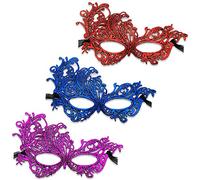Maigendoo 3 Pcs Lace Masquerade Masks Mardi Gras Mask Men Women Venetian Masks Prom Eye Mask Set Costume Party Supplies for Carnival Mardi Gras Halloween Anniversary Festival Ball, Style 11