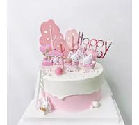 MAIGO 23PCs Bunny Cake Topper Set- Rabbit Figures Cake Toppers, Bunny Fairy Garden Cake Decorations, Easter Cake Decorations f, Birthday Party Pink Bunnies Supplies