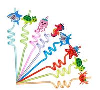 MAIGO 24Pcs Reusable Curly Sea Animal Kids Party Straws - Under The Sea Party Decorations Straws, Beach Party Kids Straws, Reusable Straws for Kids' Party Decorations, Animal Party Decorations