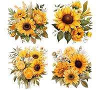 MAIGO 4PCS Sunflower Stickers - Sunflowers,29 CM X 29CM Flower Wall Stickers,Sunflowers Butterfly Wall Stickers,Flower Wall Decals Bedroom Living Room Wall Decor,Living Room Background Wall Decor