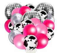 MAIGO 52PCs Cow Pink Glitter Disco Ball Balloons Set - Disco Ball Decorations, Pop Music Singer Party Decorations, Disco Party Decorations for Birthday, 70s 80s Themed Party Decorations