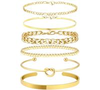 MAIGO 6Pcs Gold Bracelet Set for Women - Gold Plated Layered Bangles Gifts, Cheap Bracelet Pack for Ladies, Valentine's Day