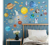 MAIGO 97cm X 53cm Space Wall Stickers - Space Planet Astronauts Rocket Children's Room Home Wall Decoration Wall Stickers Self-Adhesive Baby Nursery Boys Bedroom Playroom Wall Decor for Kids Adults