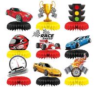 MAIGO 9PCS Car Birthday Decorations - Car Cake Decorations, 3D Race Car Party Honeycomb Centerpieces, Car Cake Topper, Cars Birthday Decorations for Boys girls, Kids Baby Shower Birthday Party