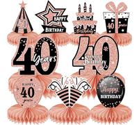 MAIGO 9Pcs Rose Gold 18th 21th 30th 40th Honeycomb Decorations - Happy Birthday Decorations, Birthday Table Centre Decorations, Party Table Decorations, Table Decorations Centrepiece (40)
