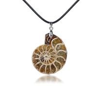 MAIGO Ammonite - Ammonite Fossil Jewellery Spiral Stone Pendant with Adjustable Cord, Fossil Natural Conch Pendant Necklaces, Pendant Spot Color Snail Slice, Fossil Jewellery Gifts for Women Girls