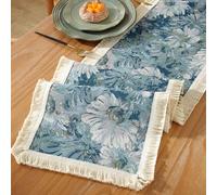 MAIGO Boho Cream Beige Feather Pattern Table Runner with Tassel - Macrame Dining & Coffee Table Decorative