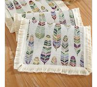 MAIGO Boho Cream Beige Feather Pattern Table Runners with Tassel - Macrame Dining Table Accessories, Cream Table Runner, Coffee Table Runner, Boho Home Table Decorative (W)