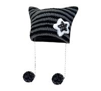 MAIGO Cat Ears Knitted Hat with Hanging Fur Ball- Cat Gifts for Women, Teenage Girls Gifts Cat, Crochet Gifts, Cat Gifts for Cat Lovers, Cute Stripes Cat Beanie, Fun Hat Presents (Cotton, G)