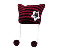 MAIGO Cat Ears Knitted Hat with Hanging Fur Ball- Cat Gifts for Women, Teenage Girls Gifts Cat, Crochet Gifts, Cat Gifts for Cat Lovers, Cute Stripes Cat Beanie, Fun Hat Presents (Cotton, R)