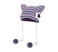 MAIGO Cat Hat - Cat Ears Knitted Hat with Hanging Fur Ball, Cat Gifts for Women, Teenage Girls Gifts Cat, Crochet Gifts, Cat Gifts for Cat Lovers, Cute Stripes Cat Beanie, Fun Hat Presents