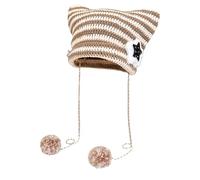 MAIGO Cat Hat - Cat Ears Knitted Hat with Hanging Fur Ball, Cat Gifts for Women, Teenage Girls Gifts Cat, Crochet Gifts, Cat Gifts for Cat Lovers, Cute Stripes Cat Beanie, Fun Hat Presents