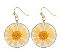 MAIGO Daisy Earrings - Pressed Flower Earrings,Vintage Daisy Jewelry Round Circle Handmade Dangle Resin Dried Flower Earrings for Women,Pressed Flower Jewelry Daisy Earrings,Flowers In Resin Earrings