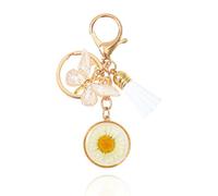 MAIGO Daisy Keyring - Pressed Flowers, Keyrings for Women Daisy, Daisy Flower Charms, Pressed Daisy Flowers, Keychain Accessories for Women, April Birth Flower, Real Flower Keychain