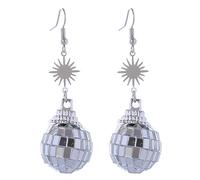 MAIGO Disco Ball Earrings - Retro Glass Sparkling Disco Ball Drop Earrings 70s 80s, Mirrorball Earrings for Cowgirl Bachelorette Party Womens Jewelry Accessories Gifts (SILVER)
