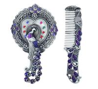 MAIGO Silver Vintage Peacock Hand Mirror Comb Set - Vintage & Antique Hand Mirror for Makeup, Retro Aesthetic Gifts