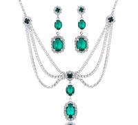 MAIGO Umimiss Indian Jewelry Set - Diamond Set Multi-layer Emerald Necklace and Vintage Green Drop Earrings Jewellery Sets for Women Girls， Wedding Party Ethnic Jewelry, Bridal Jewelry Set