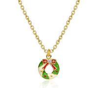 Maigridy Festive Copper Necklace with Rhinestones Deer Bells Ornament Christmas Party Pendant Neckchain for Gift Giving Copper Christmas Tree Necklace