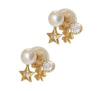 Maigridy Geometric Star Flower Earrings with Simulated Pearls Silver Plated Posts for Casual and Formal Occasions Imitation Pearls Rhinestones Ear Studs