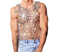 Maigridy Modern Genderless Acrylic Sleeveless Garment Easy Styling Outfit Crystal Tanks Top Chain Vest for Party Rave Unique Patchwork Vest Men
