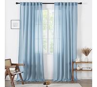 MAIHER Dusty Blue Curtains 90 Inches Long Semi Sheer Drapes for Living Room, Linen Textured Rod Pocket and Back Tab Voile Window Treatments Panels for Farmhouse, W52 x L90, 2 Panels
