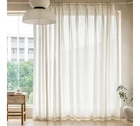 MAIHER Extra Wide Pinch Pleated Drapes 108 Inches Long, Faux Linen Light Filtering Semi Sheer Curtains with Hooks for Living Room Bedroom, Natural Linen (1 Panel, 100 W x 108 L)
