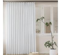 MAIHER Extra Wide Semi Sheer Pinch Pleated Curtains 72 Inches Wide White Linen Texture Pleated Drapes with Hooks Light Filtering for Living Room Sliding Glass Door 1 Panel 72" W x 84" L