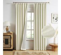 MAIHER Full Blackout Beige Pleated Curtains 84 Inches Long Flax Linen Back Tab Curtains 100 Percent Blackout Thermal Insulated Pinch Pleat Drapes with Hooks for Bedroom, Cream, 40"x84"x2