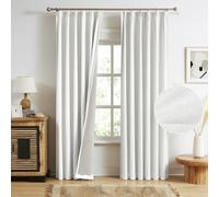 MAIHER Full Blackout Linen Curtains 90 Inch Length Pinch Pleat Curtains 2 Panels Set, Heat Saving Pleated Drapes with Back Tab Hooks for Traverse Rod and Track, 40" W x 90" L, Greyish White