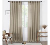 MAIHER Semi Sheer Curtains - Linen Textured Semi Voile for Living Room/Church, Light Filtering Privacy Window Treatments, W52 x L108, Burlap, 2 Panels, Rod Pocket, Back Tab