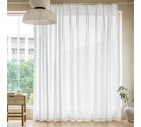 MAIHER White Extra Wide Pinch Pleated Curtains 96 Inches Long Semi Sheer Pleated Drapes Faux Linen Light Filtering Curtain Patio Privacy for Traverse Rod (1 Panel, 100" W x 96" L)
