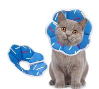 Maiiu Soft Adjustable Cat Cone Collar, Comfortable Cat Recovery Collar Suitable for Various Types of Cats,Elizabethan Neck Protective Collar for Cats After Surgery (Blue Stripe, X-Small)