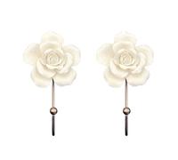 Maijdoany 2Pcs Rose Flower Wall Hooks, Vintage Flower Shaped Decorative Wall Hooks for Decorative Robe Hook, Scarf, Bag, Towel, Hat etc for Kitchen Bathroom Office (White)