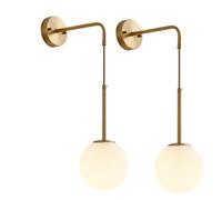 MAIJED Wall lamp,White Glass Globe & Gold Metal Wall Sconces Lamp Drop Wall Light Fixture for Bedside,Wall Lamp Decor Fixture for Bedroom Living Room White Fabric Shade.,2 piece