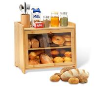 MAIJIAJU 2-Layer Large Bread Box for Kitchen Countertop, Bamboo Bread Bin with Clear Toughened Glass Window and Removable Layer, Bread Storage Container to Keep Longer Fresh, Self Assembly (Nature)