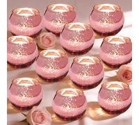 MAIJIAJU 24PCS Tea Light Candle Holders, Round Speckled Mercury Glass Tealight Holders Bulk, Vintage Votive Candle Holder for Party Wedding Table Centrepiece, Coffee Table Dinner Home Decor(Rose Gold)