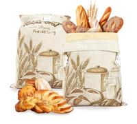 MAIJIAJU 2PCS Beeswax Bread Bags for Homemade Bread, Natural Lined Cotton Reusable Bread Storage Bags with Sealing Zip to Airtight Freshness, Large Double-Layer Food Storage for Sourdough, 43x33cm