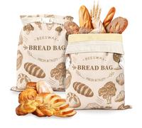 MAIJIAJU 2PCS Beeswax Bread Bags for Homemade Bread, Natural Lined Cotton Reusable Bread Storage Bags with Sealing Zip to Airtight Freshness, Large Double-Layer Food Storage for Sourdough, 43x33cm
