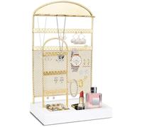 MAIJIAJU Jewellery Stand Organiser, 6 Tiers Large Earring Holder Net Jewellery Tower Display Stand with Metal Frame and Velvet Tray, Ring Bracelet Holder Necklace Stand Gifts for Women Girls, Gold