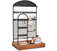 MAIJIAJU Jewellery Stand Organiser, 6 Tiers Large Earring Holder Net Jewellery Tower Display Stand with Metal Frame and Velvet Tray, Ring Bracelet Holder Necklace Stand Gifts for Women Girls, Black