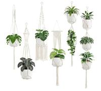 MAIJIAJU Macrame Plant Hangers, 6 Pack, Boho White Cotton