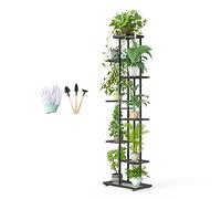 MAIJIAJU Metal Black Plant Stand Indoor Outdoor 8 Tier Plant Shelf with Gardening Tools and Gloves, 141cm Tall Flower Stand Organizer Corner Shelf Unit Display Rack for Garden Patio Living Room