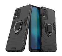 MaiJin Compatible with VIVO Y73, VIVO Y21e Case, Metal Ring Grip Kickstand Shockproof Hard Bumper (Works with Magnetic Car Mount) Dual Layer Rugged Cover (Black)