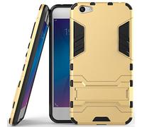 MaiJin Shockproof with Kickstand Feature Case for Vivo Y66 (5.5 inch) Hybrid Dual Layer Armor Defender Protective Cover (Gold)