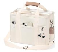 MaijjLyn Canvas Tote Bag with Compartments Crossbody Shoulder Tote Handbag for Women Everything Tote Bag with Multi Pockets, Beige, One Size