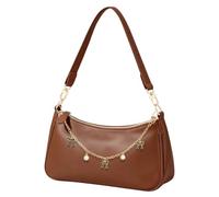 MaijjLyn Women's Small Hobo Shoulder Bag, Vegan Leather Handbag | Retro Underarm Purse with Removable Crossbody Chain, Bow Pearl Purse Chain, Multi-Way Wear