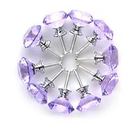 MAIKEHOME Purple Crystal Knobs, 10 X 30MM Acrylic Glass Diamond Cut Cabinet Door Drawer Knob Kitchen Dresser Wardrobe Pull Handle with Screws for Home Decorating